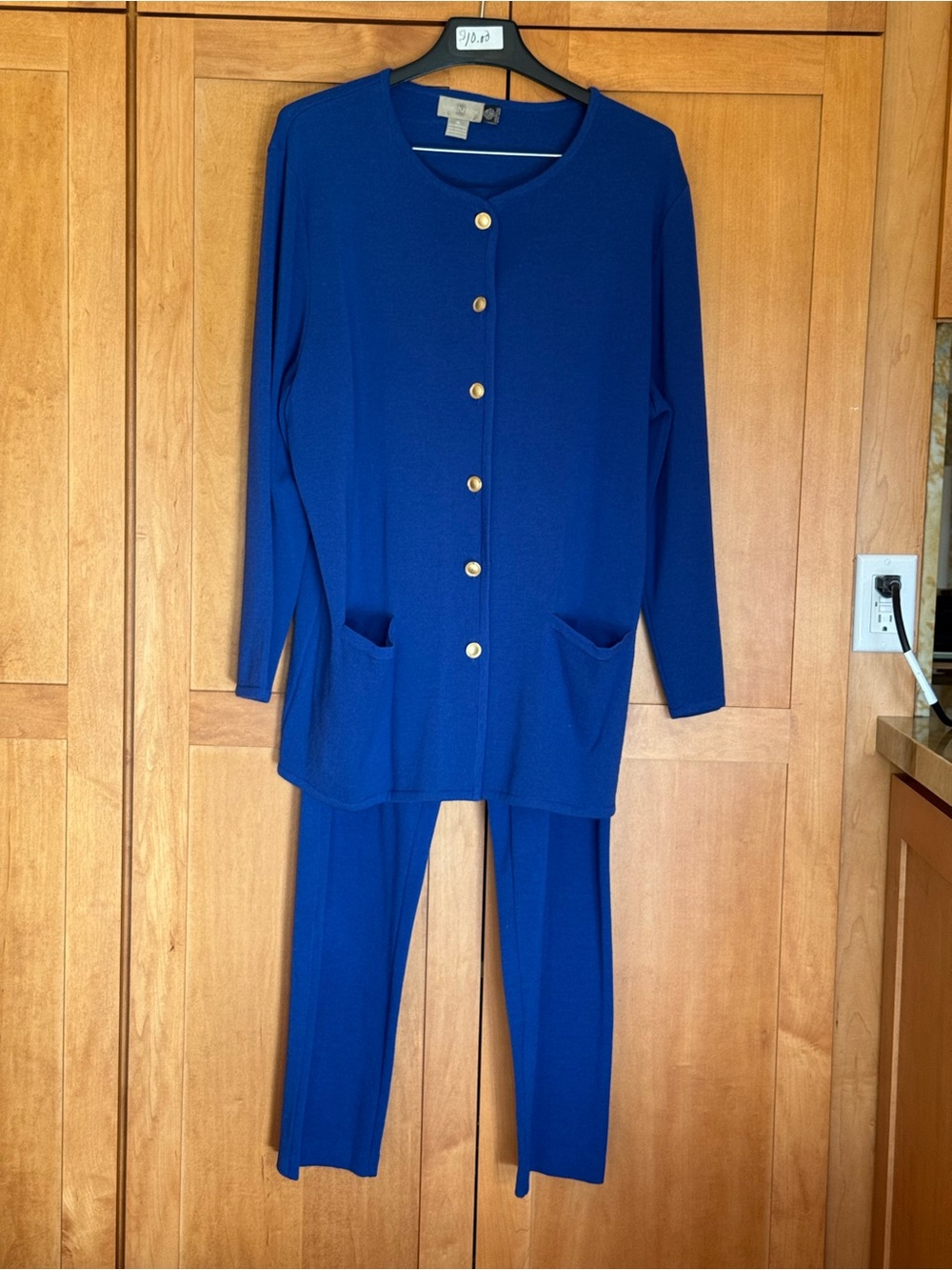 Relaxed Fit Blue Button-Front Knit Jumpsuit